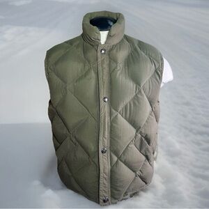 Green Mountain Orvis Men M Down Vest Heavy Zipper Snaps Tab collar pockets